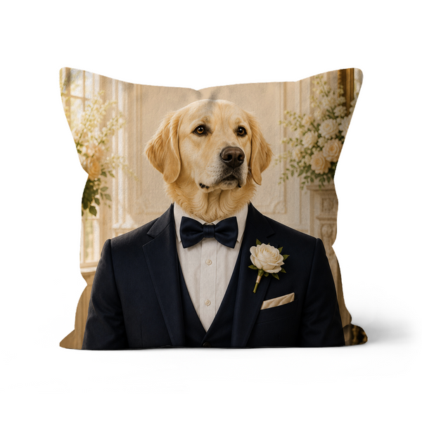 The Dapper Groom: Custom Pet Pillow personalised pet artwork