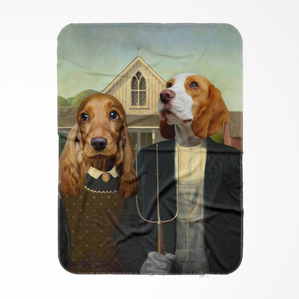 Gothic Farm Couple Custom Pet Blanket | Pet Lover Gift | Paw & Glory