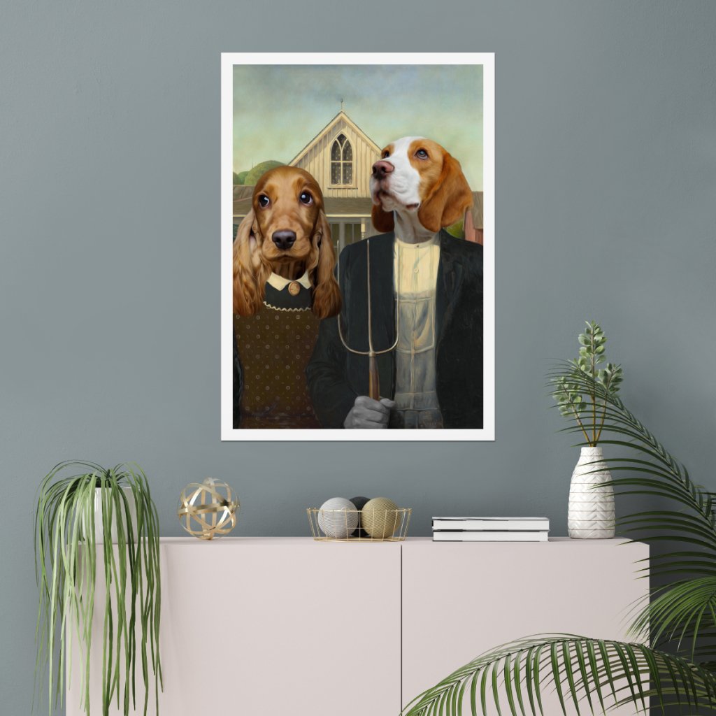Gothic Farm Couple Custom Pet Poster | Pet Portrait Print | Paw & Glory