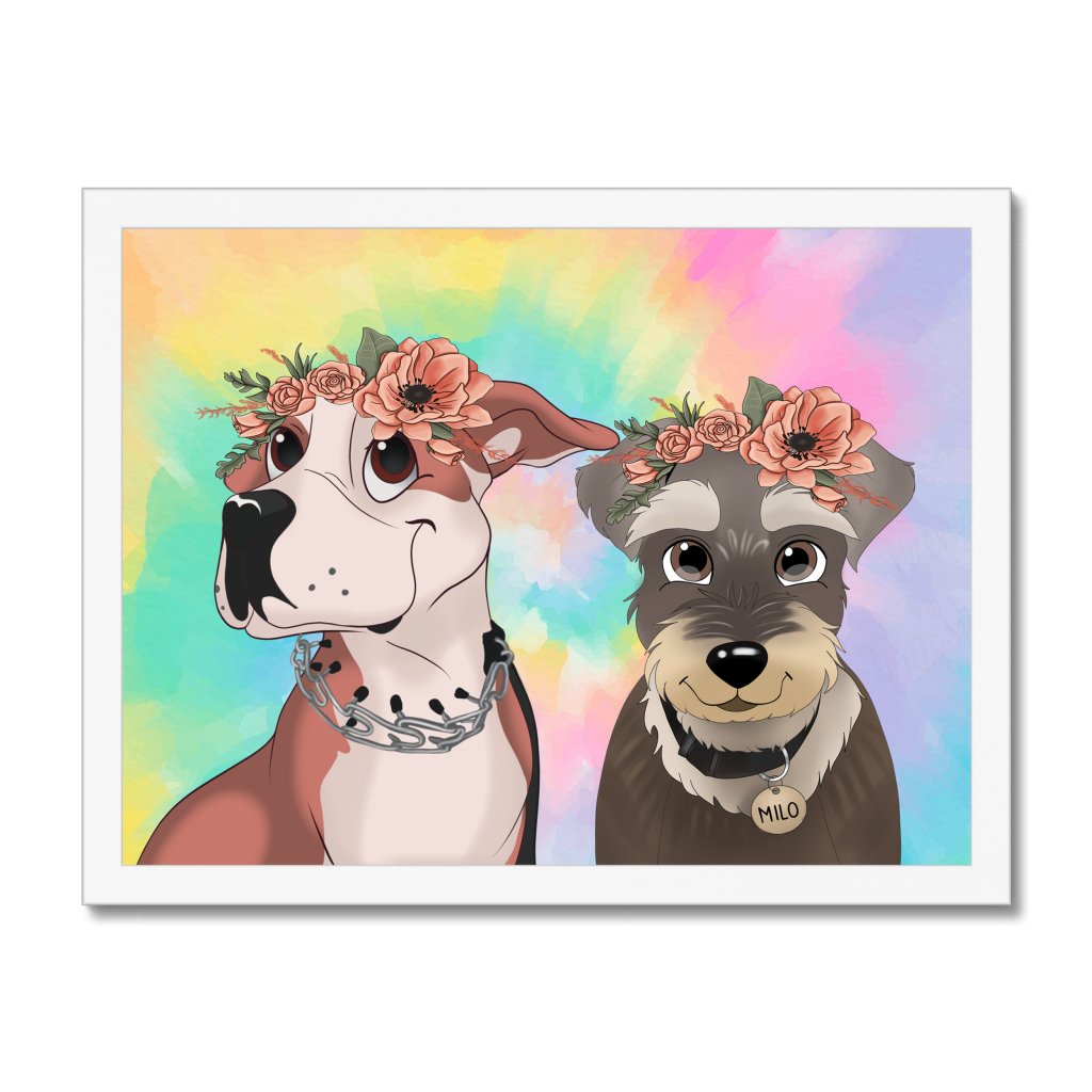 Blossom Crown: Cartoon Pet Portrait - Paw & Glory - Dog Portraits - Pet Portraits