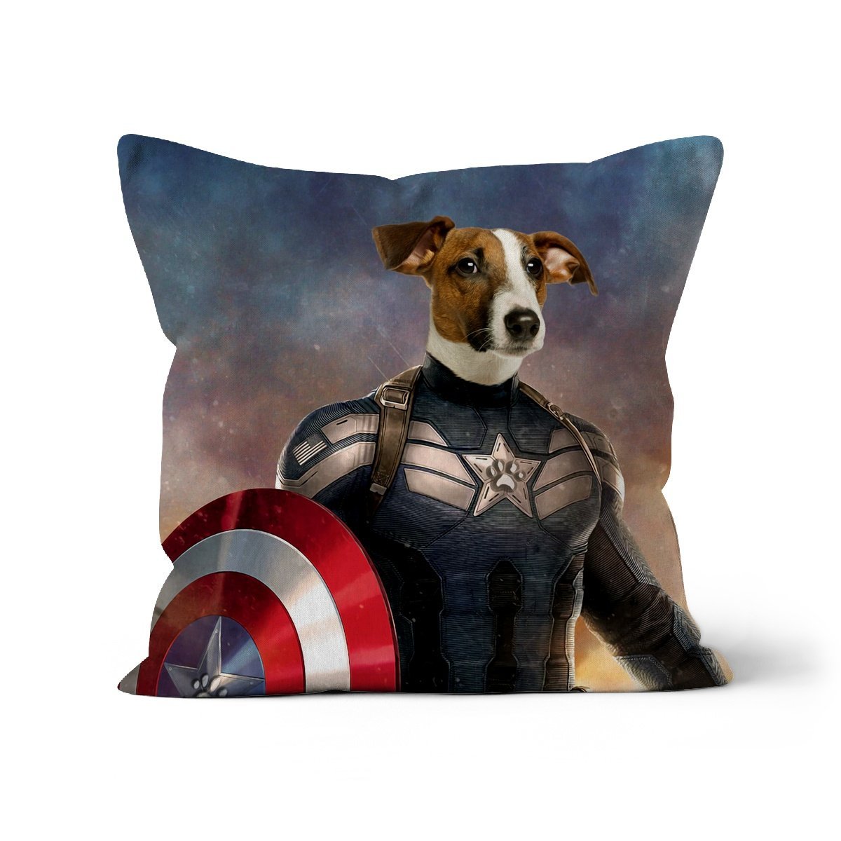 Patriotic Comic Hero Custom Pet Pillow | Funny Pet Portrait | Paw & Glory