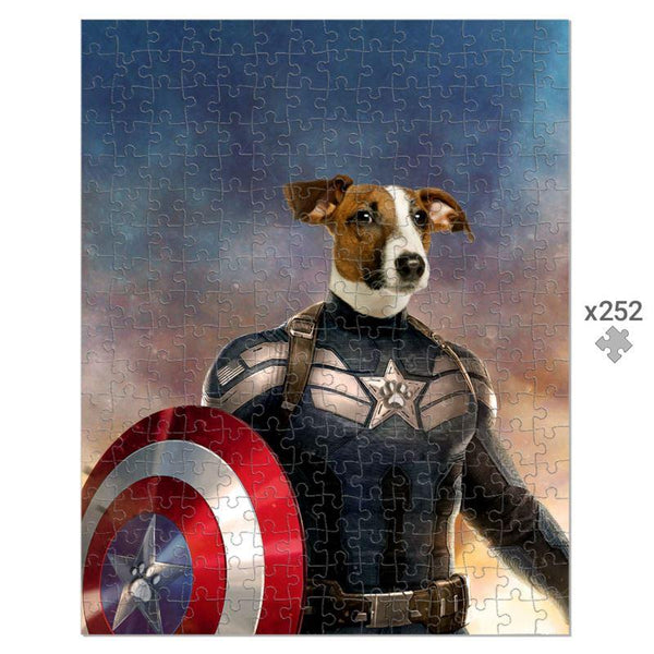 Patriotic Comic Hero Custom Pet Puzzle | Funny Pet Portrait | Paw & Glory