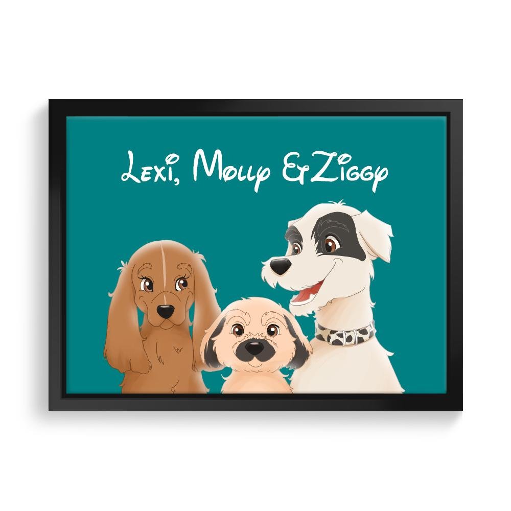 Cartoon: Custom Three Pet Canvas - Paw & Glory - Dog Portraits - Pet Portraits