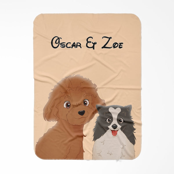Cartoon: Custom Two Pet Blanket - Paw & Glory - Dog Portraits - Pet Portraits