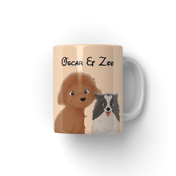 Cartoon: Custom Two Pet Coffee Mug - Paw & Glory - Dog Portraits - Pet Portraits