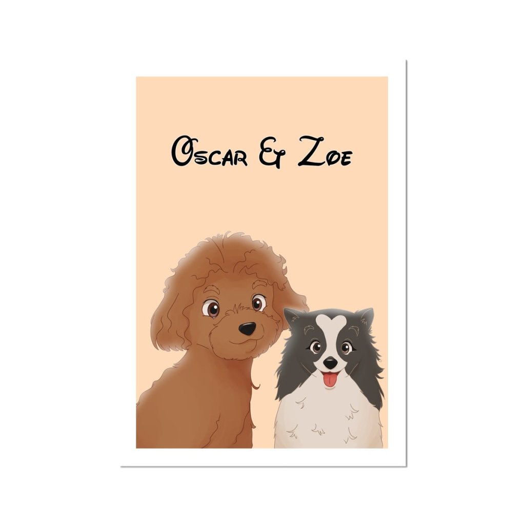 Cartoon: Custom Two Pet Poster - Paw & Glory - Dog Portraits - Pet Portraits