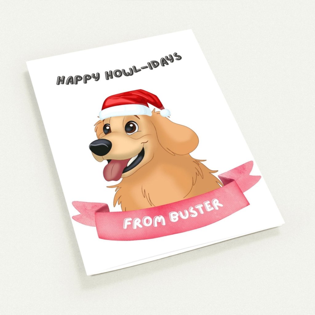 Cartoon Happy Howlidays Christmas Cards - Paw & Glory - Dog Portraits - Pet Portraits