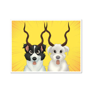Gazelle Antlers: Cartoon Pet Poster - Paw & Glory - Dog Portraits - Pet Portraits