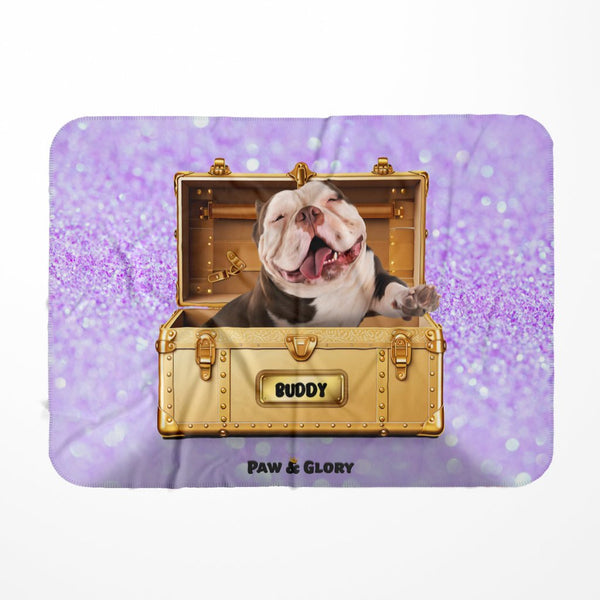 Glamour in Gold Luxury Trunk: Custom Pet Blanket - Paw & Glory - Dog Portraits - Pet Portraits