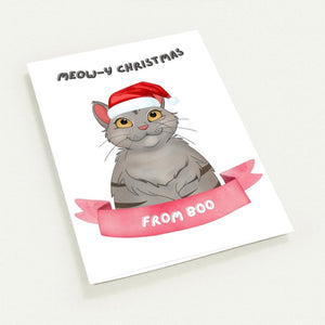 Meowy Christmas Cartoon Cat Greetings Cards - Paw & Glory - Dog Portraits - Pet Portraits