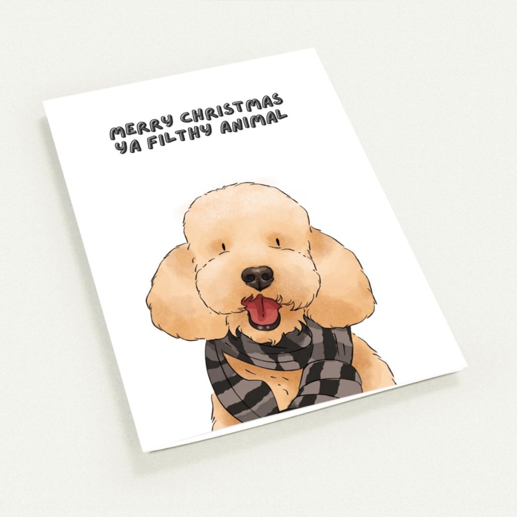 Merry Christmas Ya Filthy Animal Watercolour Greetings Cards - Paw & Glory - Dog Portraits - Pet Portraits