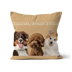 Modern: Custom Three Pet Pillow (Half Body) - Paw & Glory - Dog Portraits - Pet Portraits