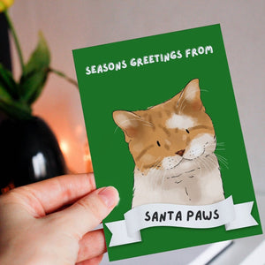 Seasons Greetings From Santa Paws Watercolour Greeting Cards - Paw & Glory - Dog Portraits - Pet Portraits