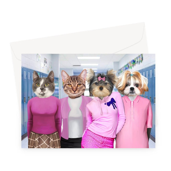 High School Clique Quartet Custom Pet Greeting Card | Pet Lover Gift | Paw & Glory