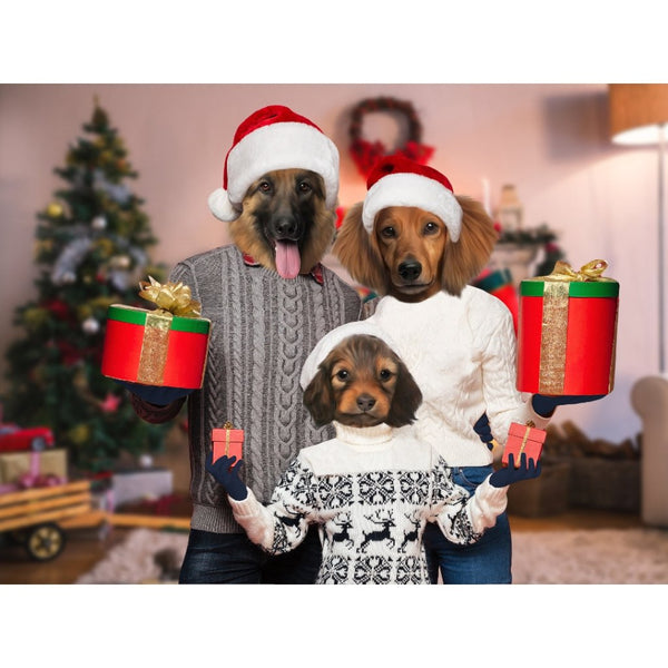 The Christmas Family: Custom 3 Pet Digital Download Pet Portrait - Paw & Glory - Dog Portraits - Pet Portraits