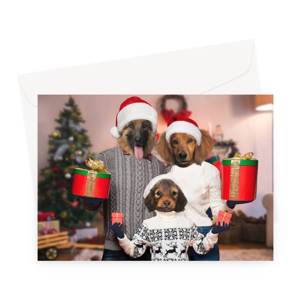 The Christmas Family: Custom 3 Pet Greeting Card - Paw & Glory - Dog Portraits - Pet Portraits