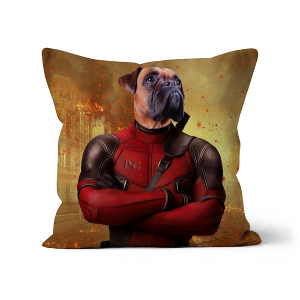 Red Masked Antihero Custom Pet Pillow | Funny Pet Portrait | Paw & Glory