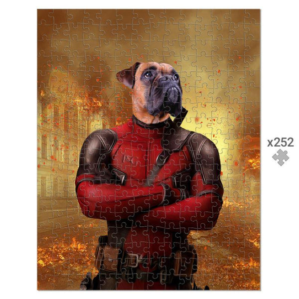 Red Masked Antihero Custom Pet Puzzle | Funny Pet Portrait | Paw & Glory