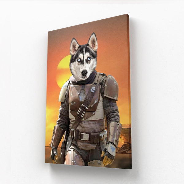 Armoured Bounty Hunter Custom Pet Canvas | Custom Pet Portrait Canvas | Paw & Glory