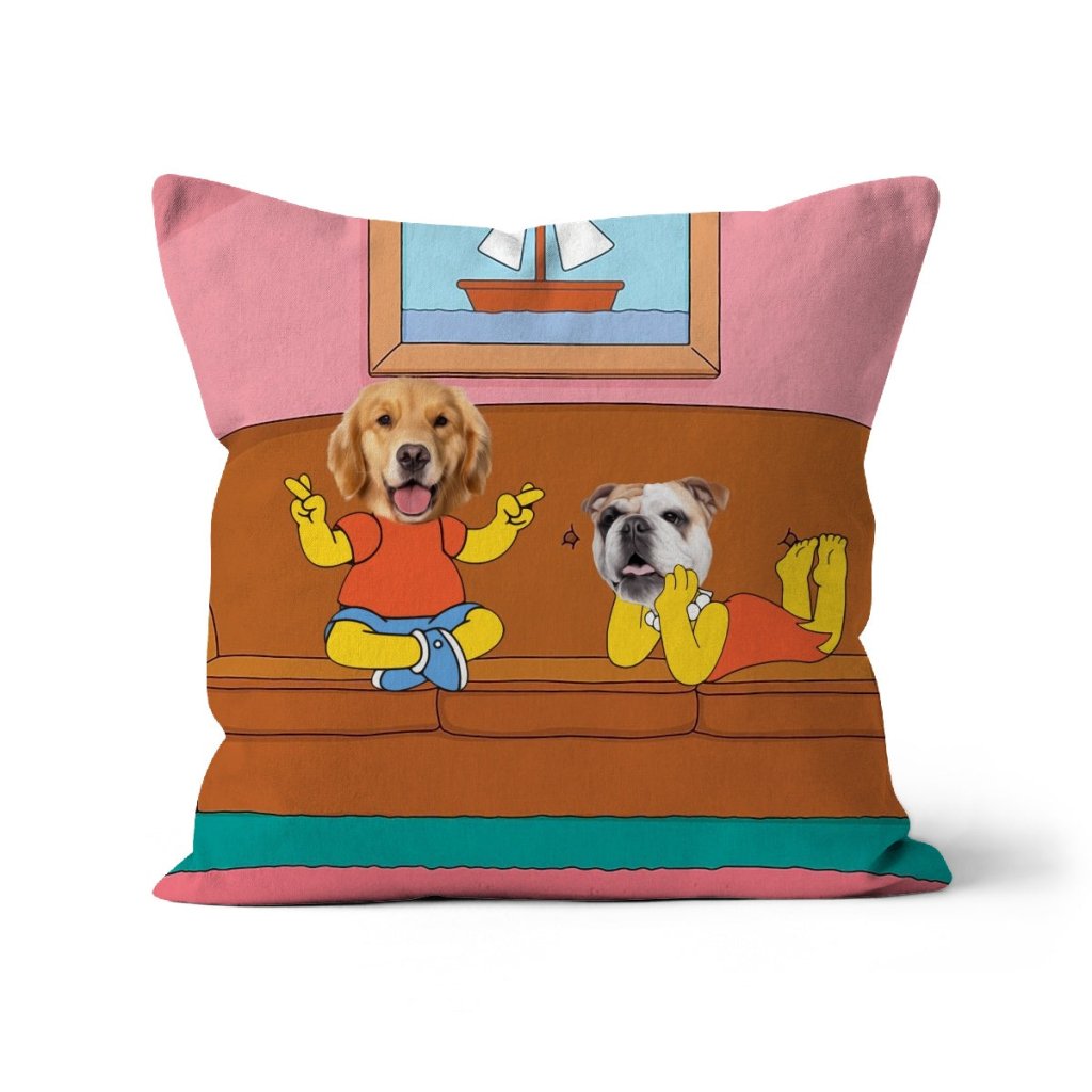 Yellow Cartoon Siblings Custom Pet Pillow | Funny Pet Portrait | Paw & Glory