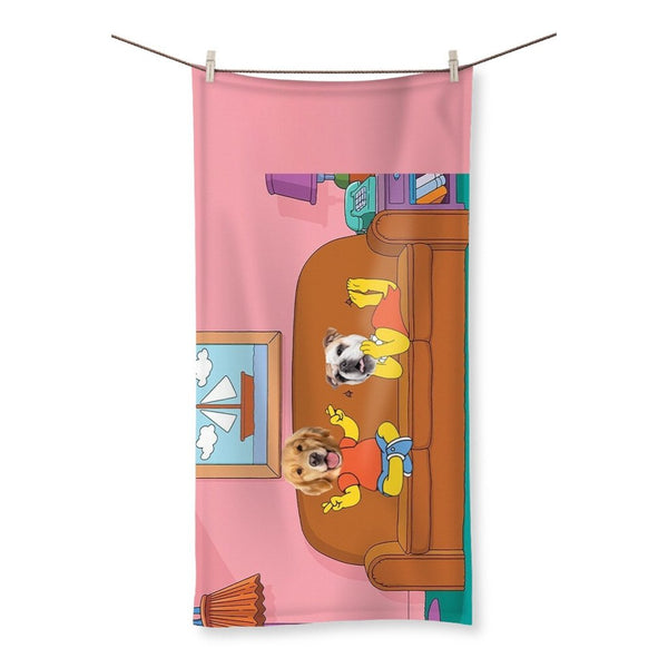 Yellow Cartoon Siblings Custom Pet Towel | Pet Lover Gift | Paw & Glory