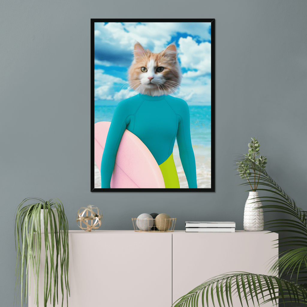 The Surfer Chick: Custom Pet Framed Portrait - Paw & Glory - Dog Portraits - Pet Portraits