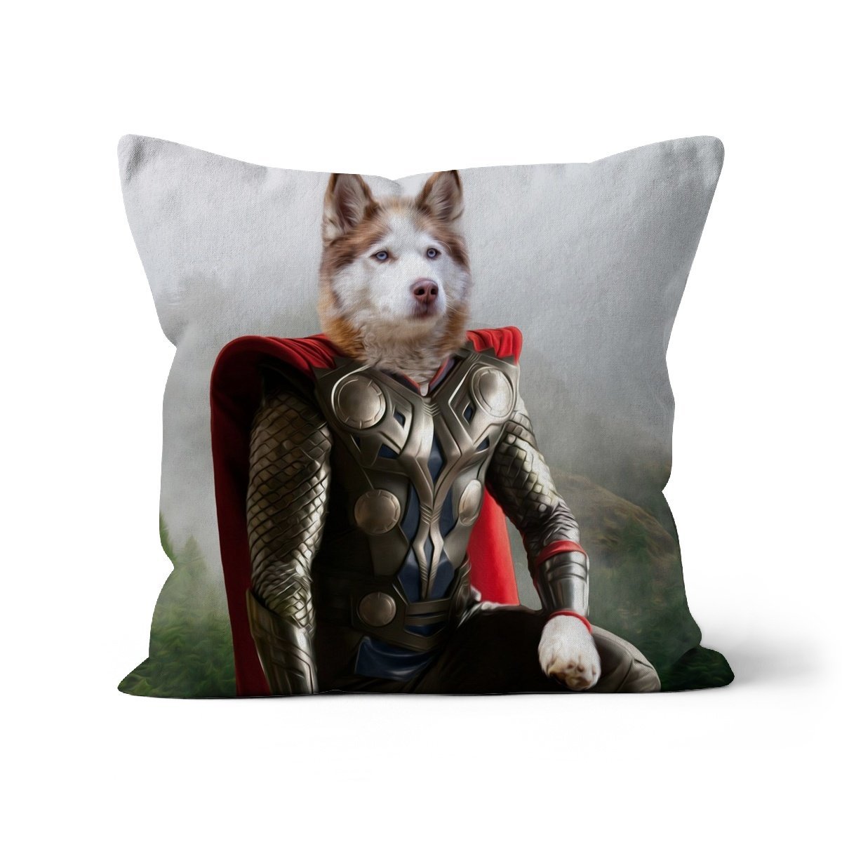 Thunder God Hero Custom Pet Pillow | Funny Pet Portrait | Paw & Glory