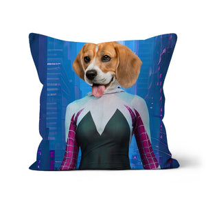 Spider Girl, Paw & Glory, paw and glory, dog on cushion, pillow with dog, pillow of my dog, best custom pet pillow, custom pillow design, pillow personalized, Pet Portraits cushion,
