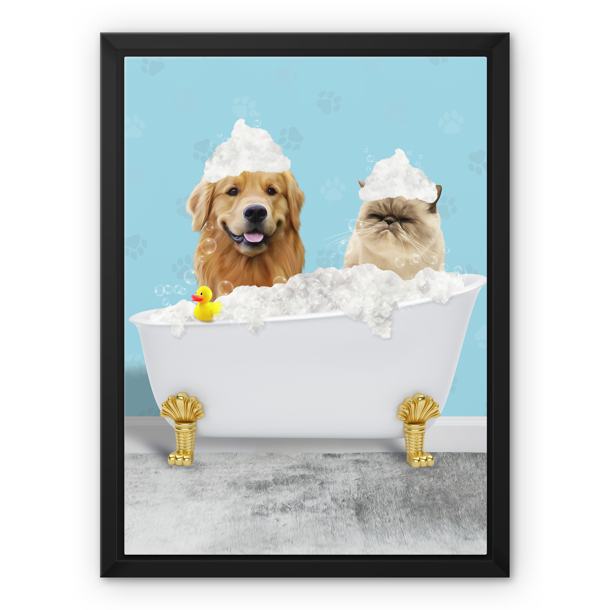 The Bath Tub: Custom 2 Pet Canvas - pawandglory, custom pet painting, dog canvas art, paintings of pets from photos, custom dog painting, pet portraits, funny dog paintings, small dog portrait