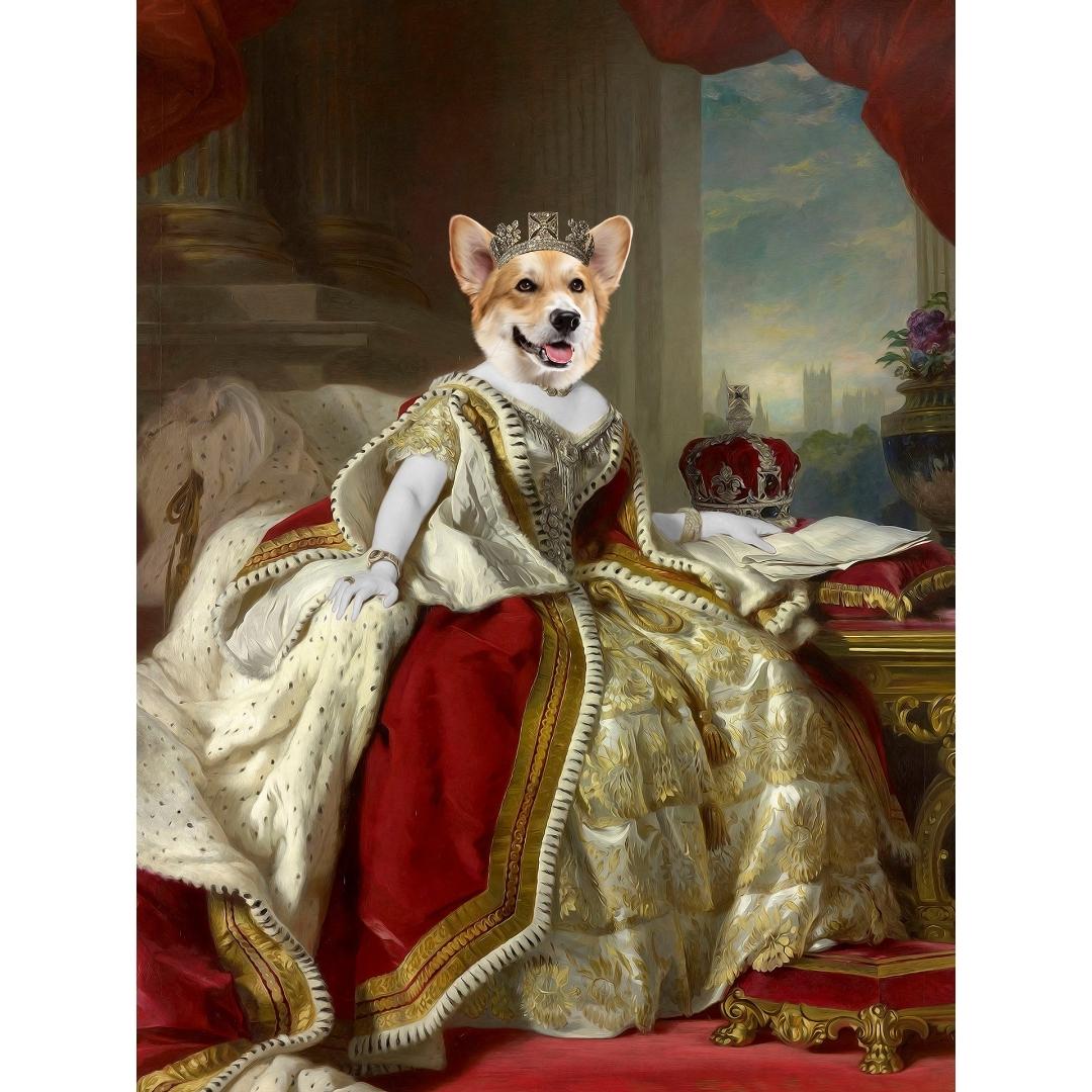 The Queen: Custom Digital Pet Portrait:Paw & Glory, paw and glory, best dog artists, aristocrat dog painting, dog drawing from photo, pet portraits leeds, dog portrait background colors, drawing dog portraits, pet portrait