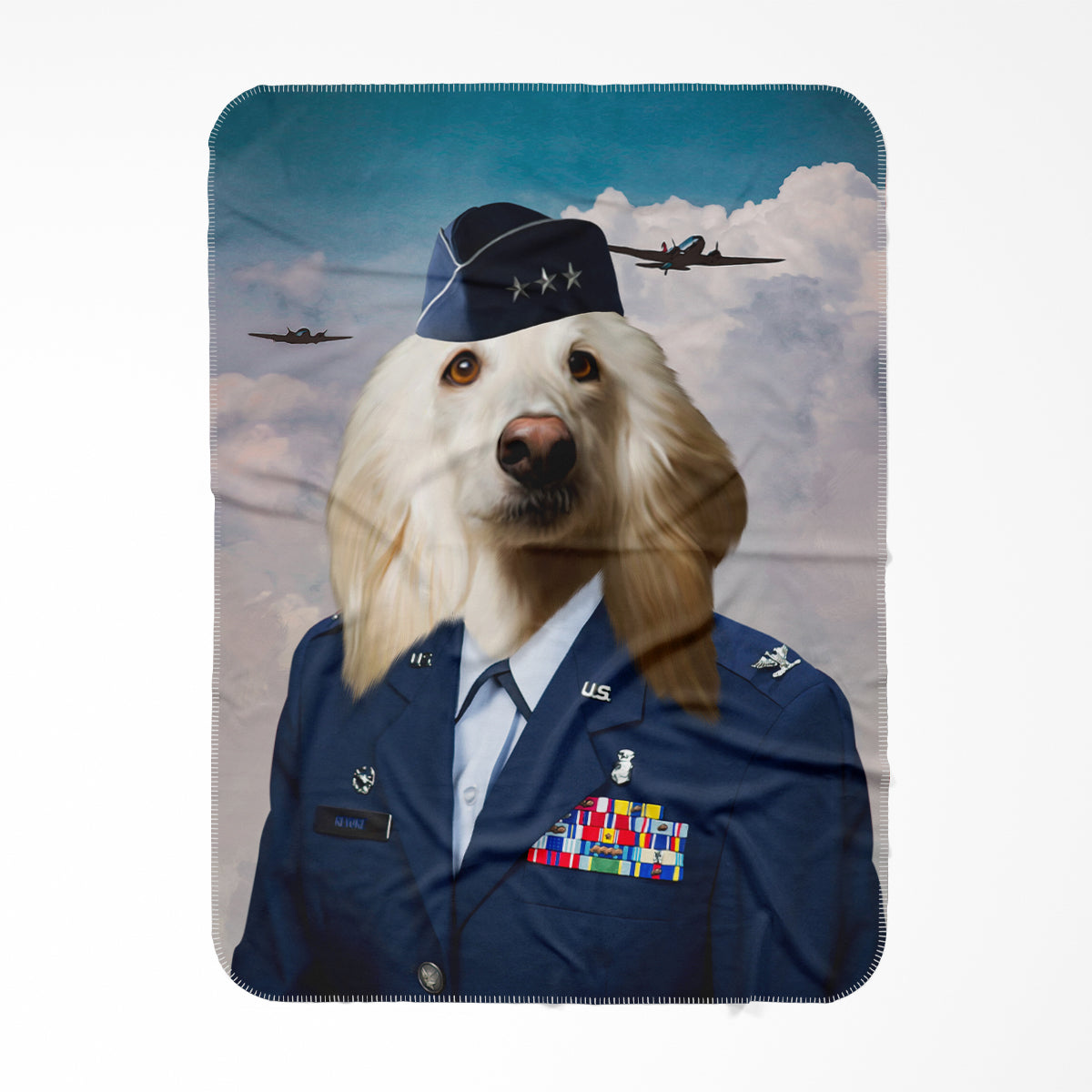 The US Female Airforce Officer: Paw & Glory, paw and glory, pet blanket, dog photo blanket, personalised blanket with dog, pet art blanket, blanket with dog on it, personalized cat blankets, Pet Portraits blanket