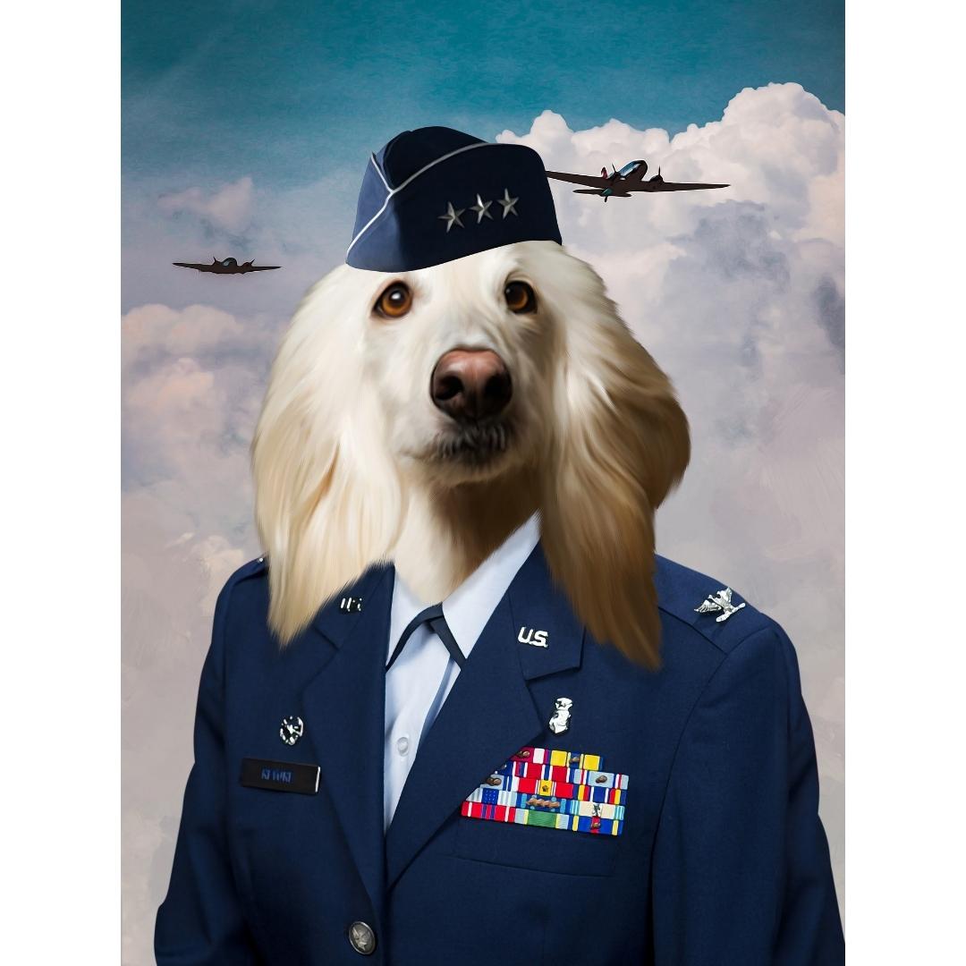 The US Female Airforce Officer Paw & Glory, pawandglory, minimal dog art, cat picture painting, pet photo clothing, the general portrait, dog portraits as humans, digital pet paintings, pet portraits