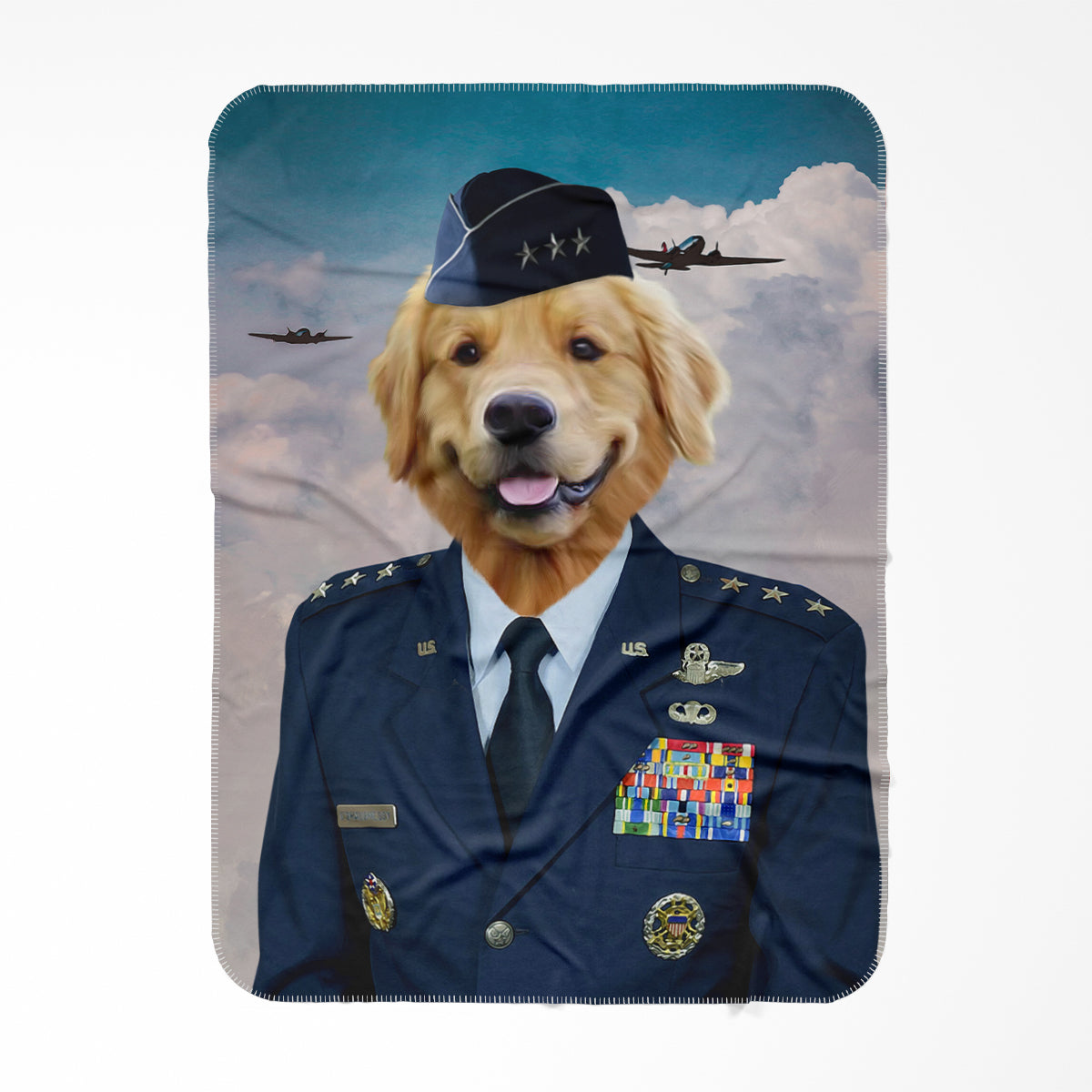 The US Male Airforce Officer Paw & Glory, pawandglory, Pet Portraits blanket, pet picture on blanket, custom pet blanket, dog photo blanket, blanket with dog on it, dog on blanket, best pet photo blanket