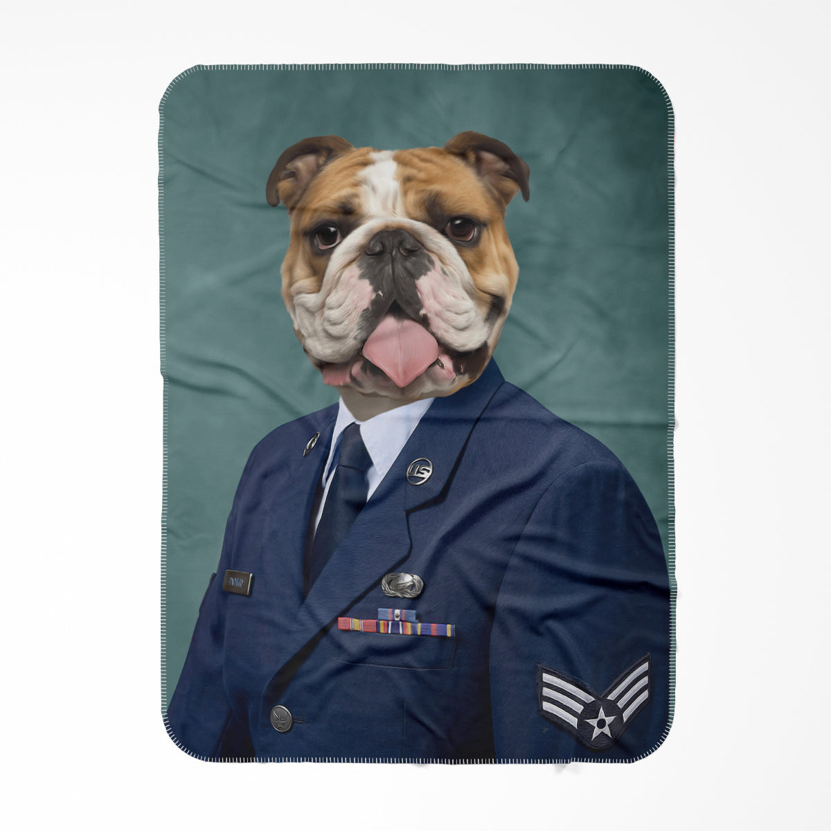 The US Male Navy Officer Paw & Glory, pawandglory, Pet Portraits blanket, pet picture on blanket, custom pet blanket, dog photo blanket, blanket with dog on it, dog on blanket, best pet photo blanket