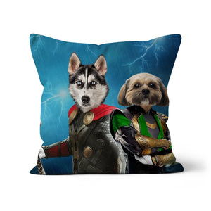 Thor & Loki: Custom Pet Pillow, Paw & Glory, paw and glory, dog pillows personalized, pet face pillows, dog photo on pillow, custom cat pillows, pillow with pet picture