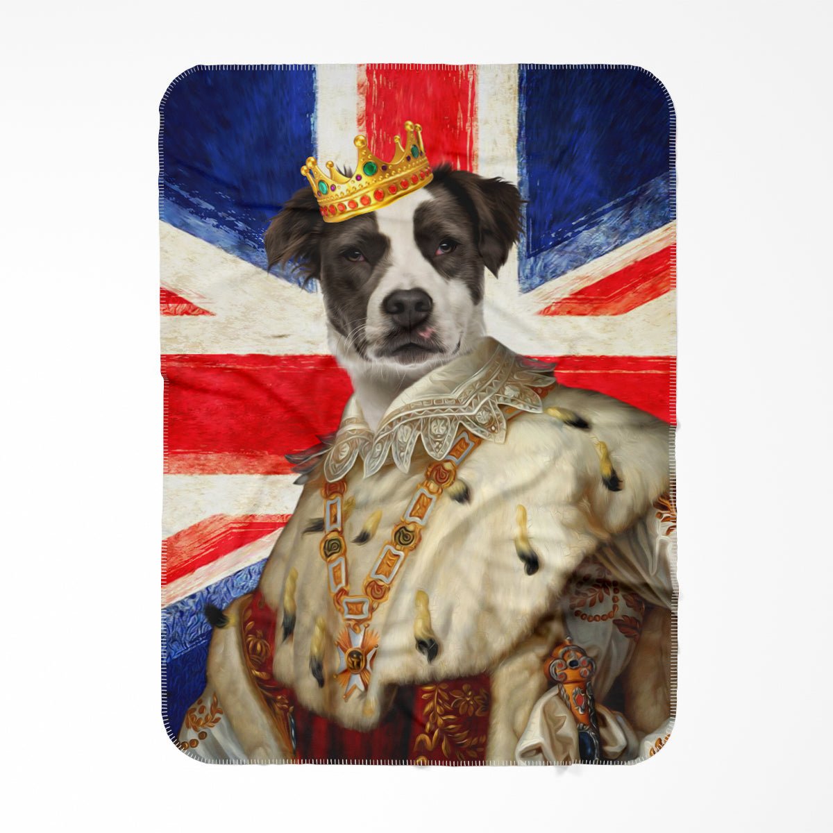 His Majesty British Flag: Custom Pet Blanket - Paw & Glory - #pet portraits# - #dog portraits# - #pet portraits uk#Paw and glory, Pet portraits blanket,animal face blanket, custom blanket with dog photo, blanket with a picture of my dog, best pet photo blanket, personalized pet photo blanket
