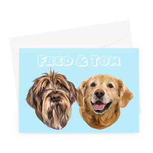 Modern: Custom Two Pet Greeting Card - Paw & Glory - pawandglory, pet portraits usa, personalized pet and owner canvas, best dog artists, pet portraits in oils, digital pet paintings, dog portrait background colors, pet portrait