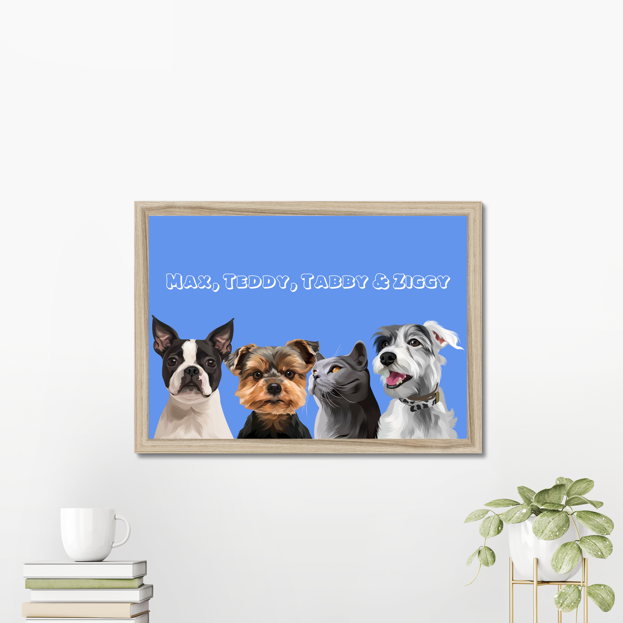 Modern: Custom Four Pet Portrait (Hald Body) - Paw & Glory, paw and glory, for pet portraits, painting of your dog, professional pet photos, best dog paintings, animal portrait pictures, hogwarts dog houses, pet portrait