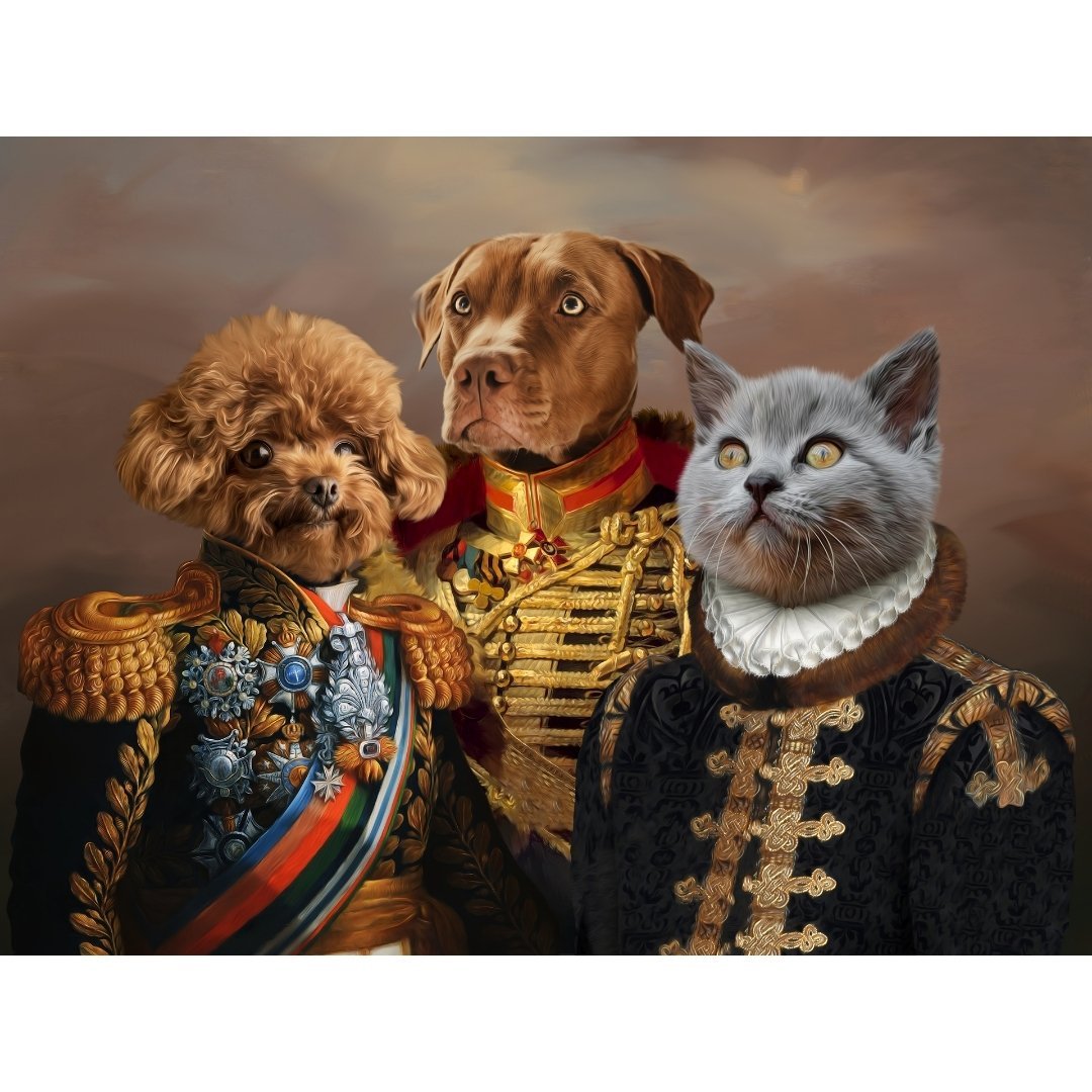 The 3 Brothers In Arms: Custom Digital Pet Portrait - Paw & Glory, pawandglory, for pet portraits, paintings of pets from photos, dog portraits admiral, pet portrait singapore, admiral pet portrait, minimal dog art, pet portraits