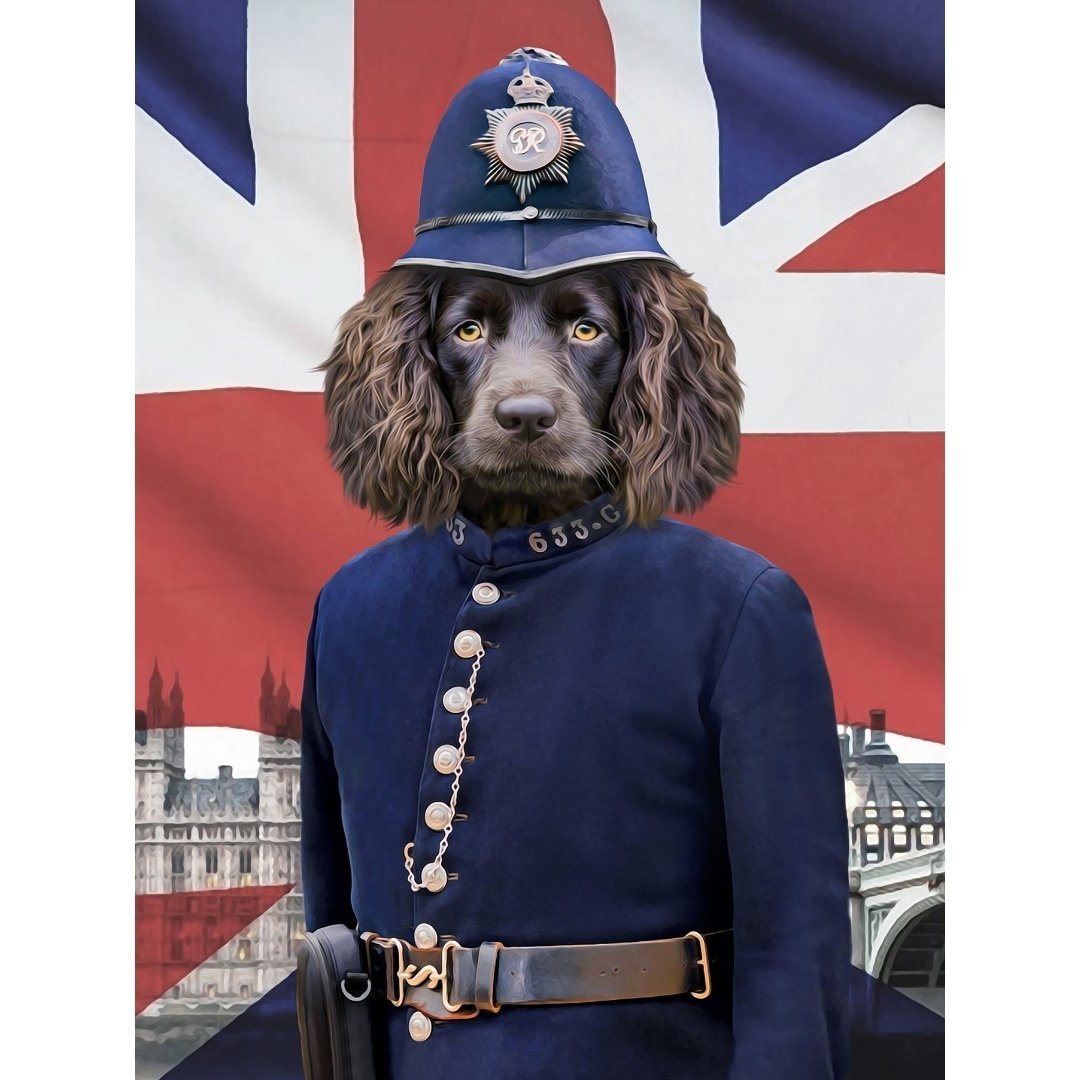 The British Police Officer Digital Portrait - Paw & Glory, pawandglory, the general portrait, digital pet paintings, dog and couple portrait, pet portrait admiral, dog canvas art, funny dog paintings, pet portrait