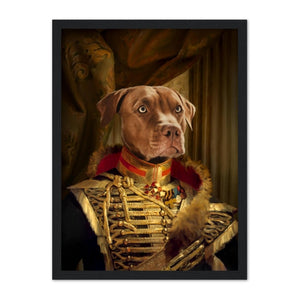 The Colonel: Custom Pet Portrait - Paw & Glory, paw and glory, personalized pet and owner canvas, dog and couple portrait, painting of your dog, admiral pet portrait, minimal dog art, hogwarts dog houses, pet portrait