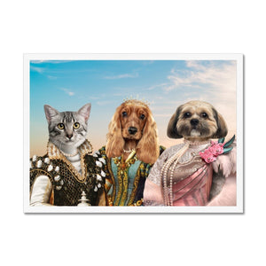 The Girlfriends: Custom 3 Pet Portrait - Paw & Glory, paw and glory, royal dog portraits uk, valentines present for him, get pet portrait, pet portraits queen, human dog painting, pet portrait