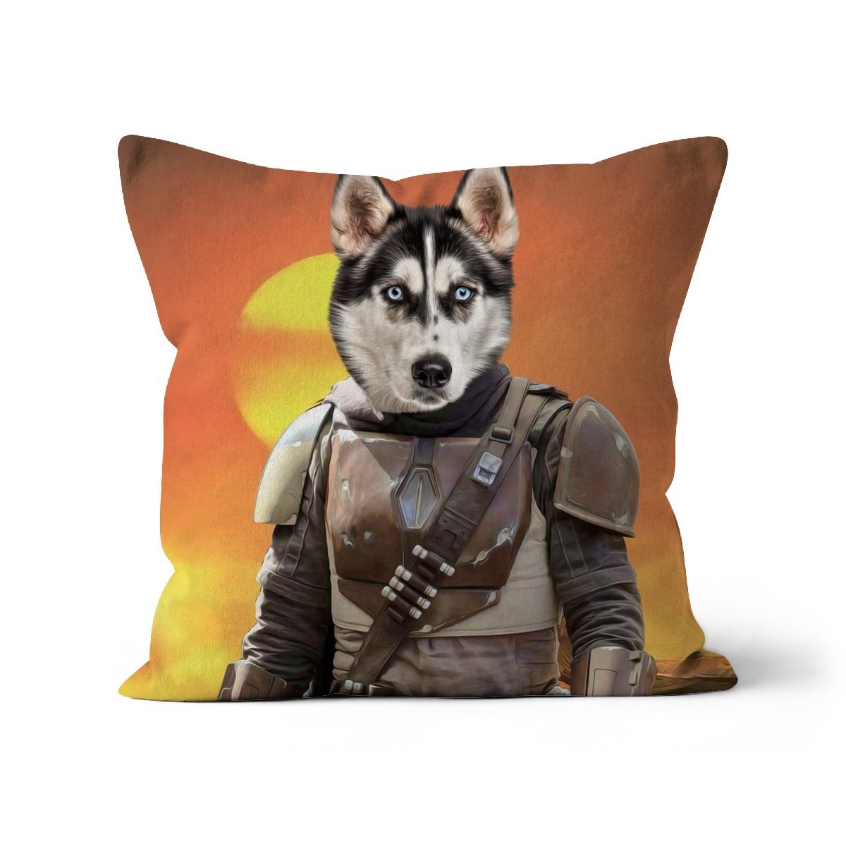 The Mando (Star Wars Inspired): Custom Pet Cushion - Paw & Glory - #pet portraits# - #dog portraits# - #pet portraits uk#pawandglory, pet art pillow,pillows of your dog, dog on pillow, photo pet pillow, custom pillow of pet, dog personalized pillow