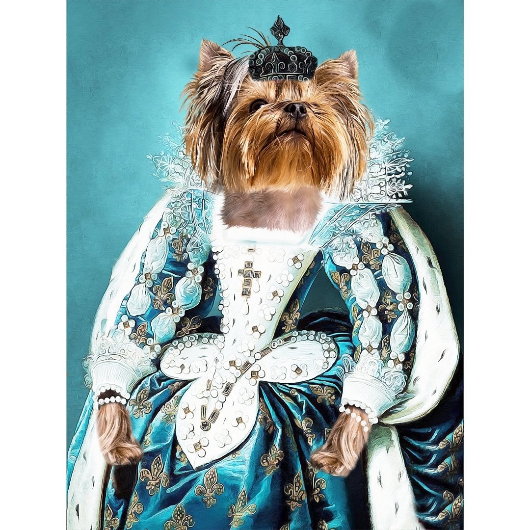 The Queen Regent Digital Portrait - Paw & Glory, paw and glory, dog portrait painting, aristocrat dog painting, custom pet painting, pet portraits black and white, aristocrat dog painting, funny dog paintings, pet portraits