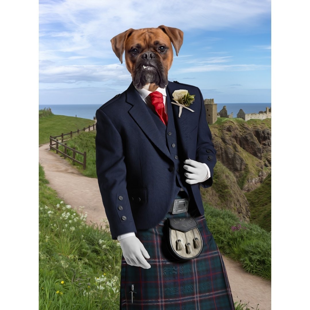 The Scottish Gent: Custom Pet Digital Portrait - Paw & Glory, paw and glory, personal pet portrait, puppy prints, victorian dog portrait, 50th wedding anniversary gifts, dog painting royalty, dog and cat paintings, pet portrait
