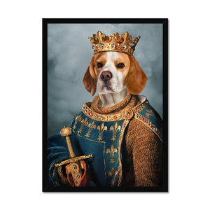 The Sovereign: Custom Framed Pet Portrait - Paw & Glory, paw and glory, creative pet portraits, turn your pet into art, dog picture as king, couple with dog portrait, pet art uk, royalty pet photos, pet portraits