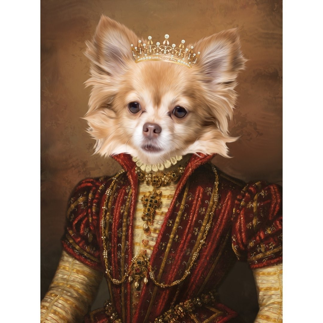 The Spanish Princess Digital Portrait - Paw & Glory, paw and glory, old fashioned dog portraits, custom dog prints, portraits of pets in costume, pet and person portrait, dog portraits cartoon, human dog art, pet portrait
