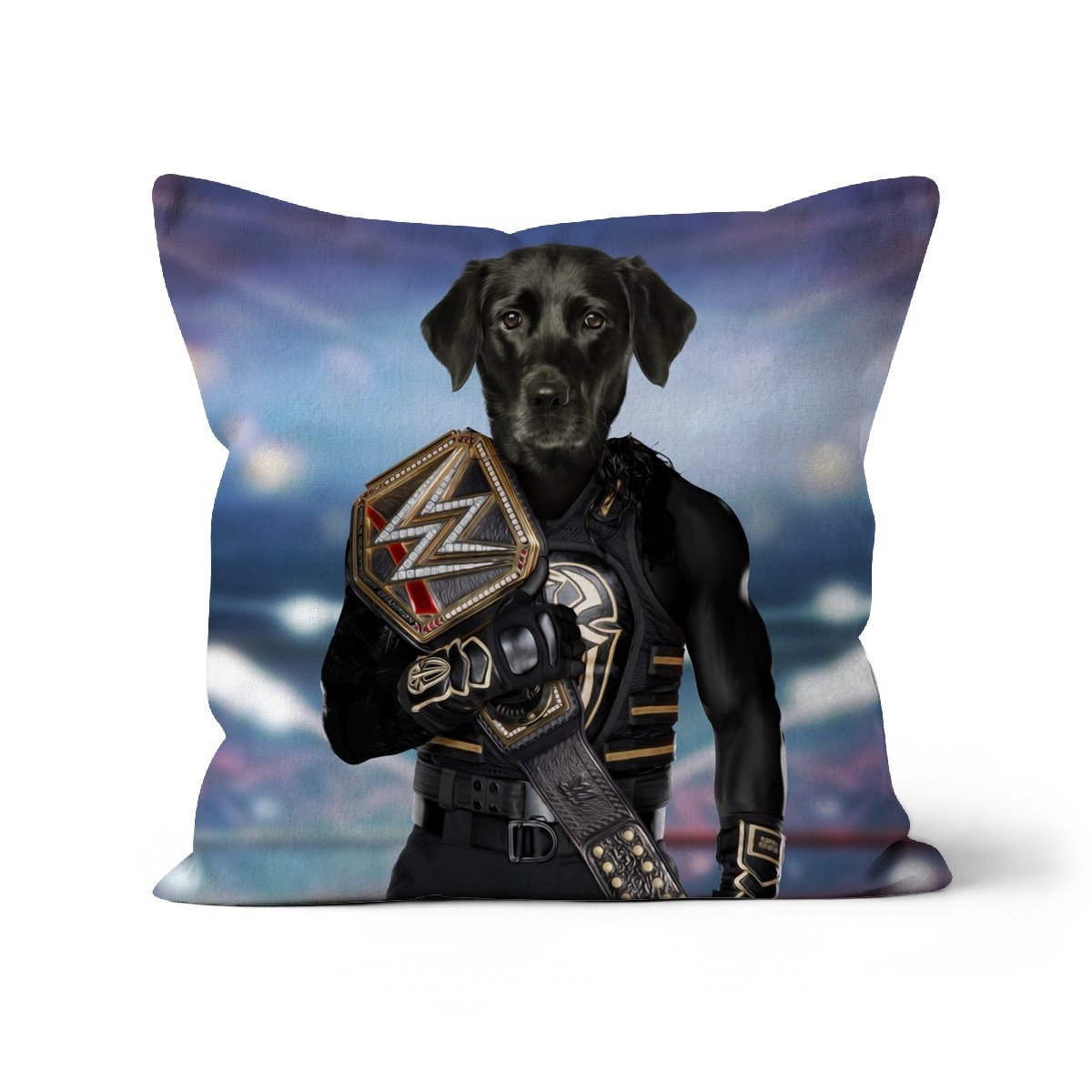WWE Champ (Roman Reigns Inspired): Custom Pet Cushion - Paw & Glory - #pet portraits# - #dog portraits# - #pet portraits uk#pawandglory, pet art pillow,pet face pillow, custom cat pillows, pet pillow, custom pillow of pet, personalised cat pillow