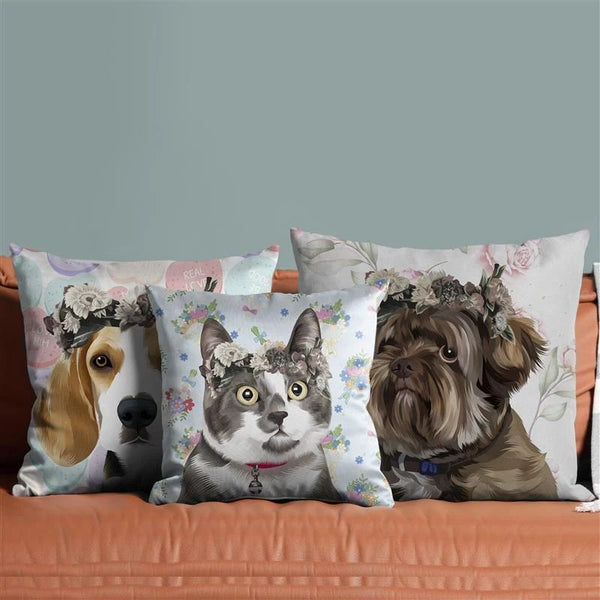 3D Custom Pet Portrait Pillow – Happy & Polly