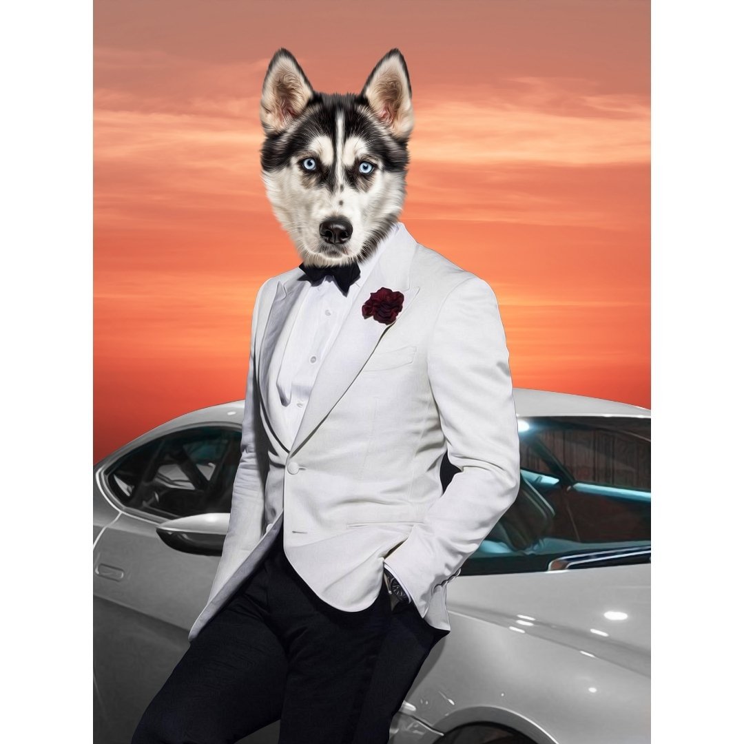 Pet Portraits | 007 (James Bond Inspired): Custom Digital Download Pet Portrait | Paw & Glory